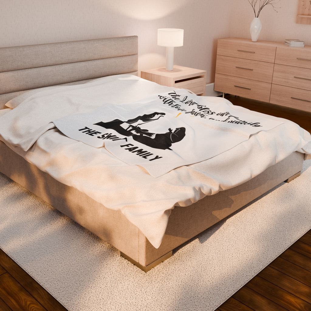 Religious Personalized Velveteen Plush Blanket with Holy Family Prayer - Family Name Personalized