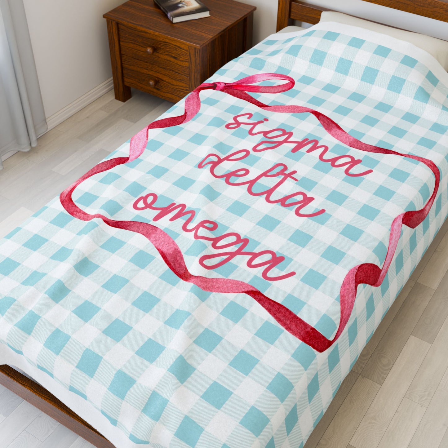 Personalized Sorority gingham and bow Throw, Graduation Gift, Cozy Bedding, Custom College Dorm Decor, Big Little Reveal, sorority gift