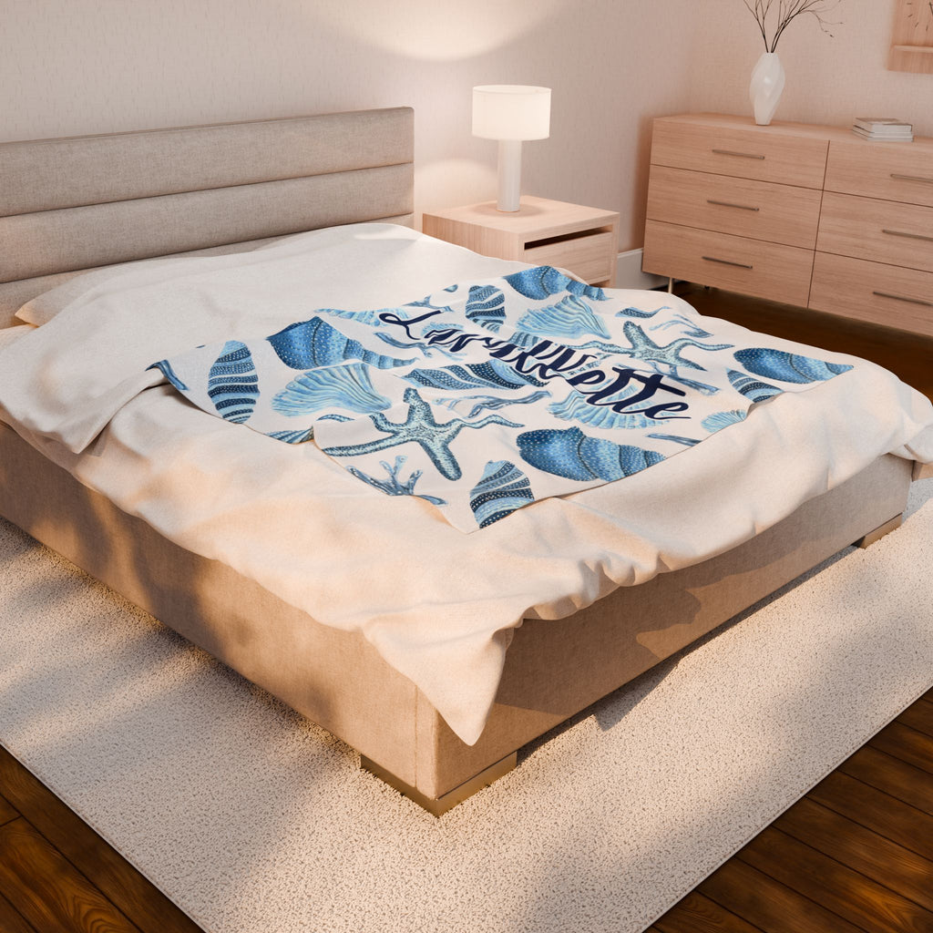 Velveteen Plush Blanket - Customized Beach Town Blanket, America Beach Blanket, Coastal Custom Blanket, Personalized Ocean Blanket, USA