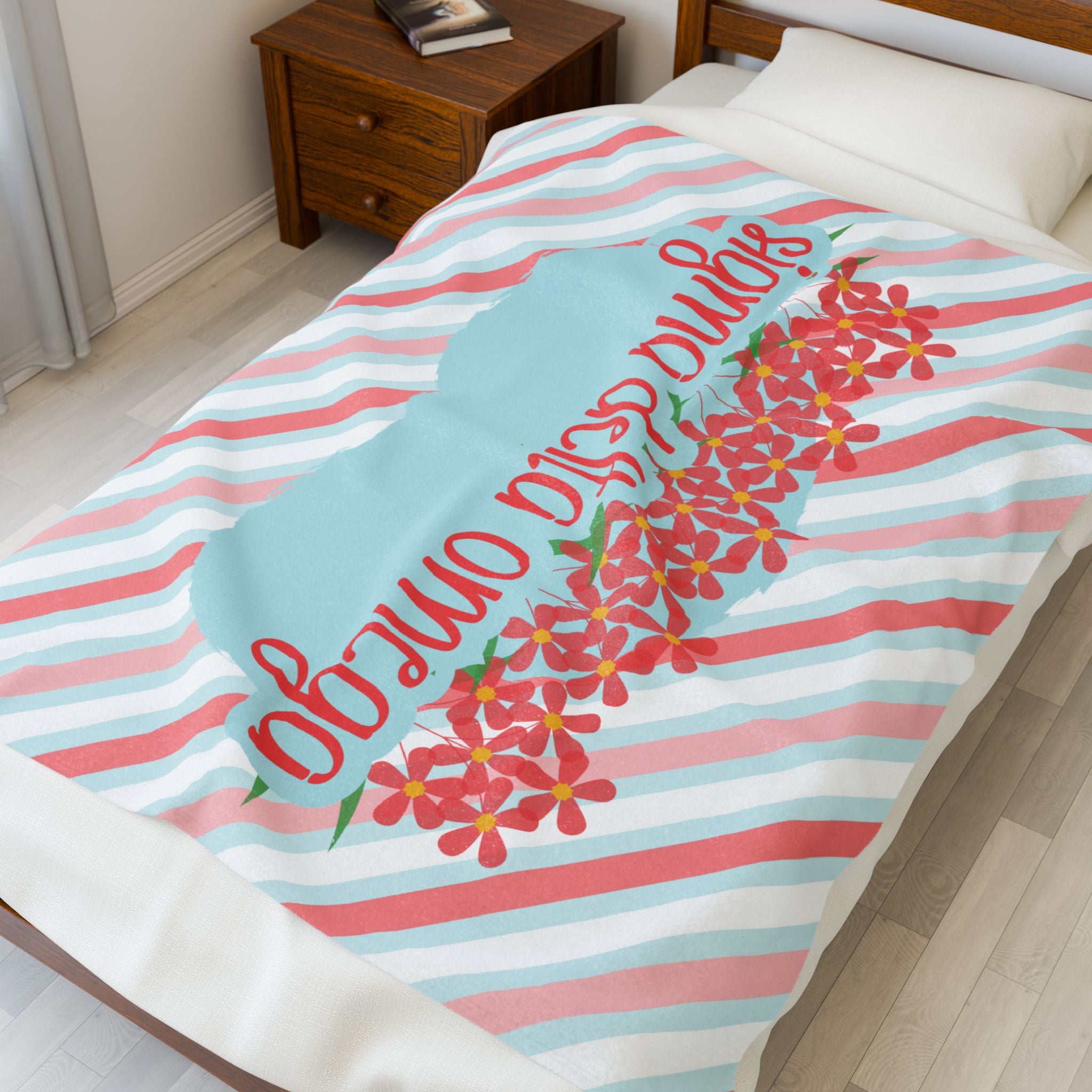 Personalized Sorority Floral Striped Throw, Graduation Gift, Cozy Bedding, Custom College Dorm Decor, Big Little Reveal, sorority gift