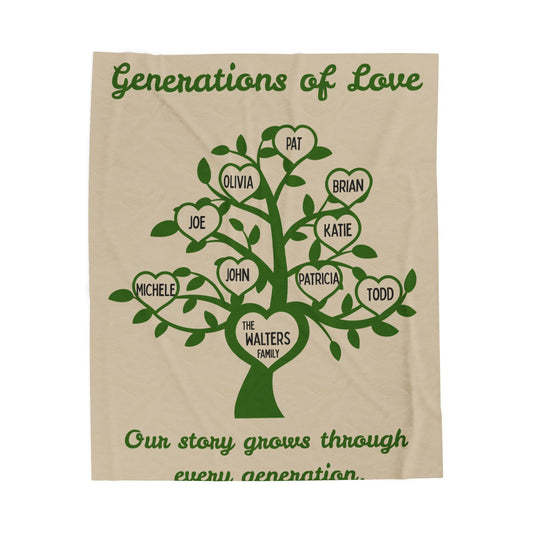 Personalized Family Tree Keepsake Blanket - Customizable Cozy Throw, Family Member Blanket, Genealogy Gift, Family, Velveteen Plush Blanket