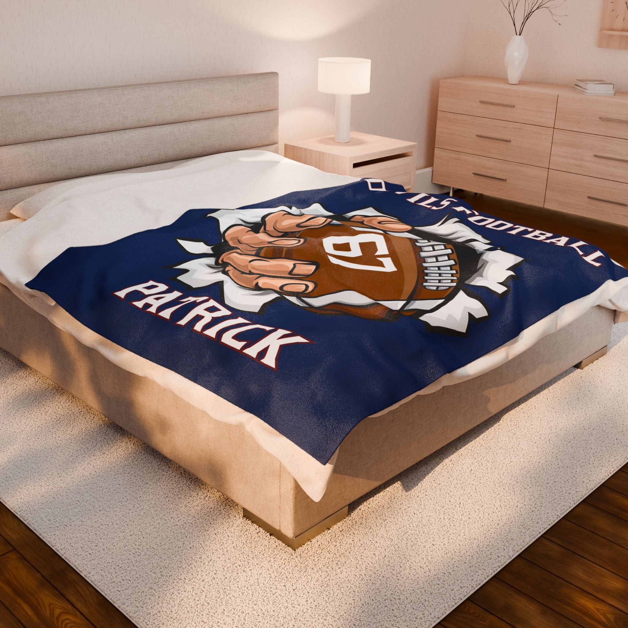 Personalized Football Velveteen Plush Blanket, Custom FootballThrow, Cozy Gift for Football Fans, Team Spirit Decor, Senior Gift