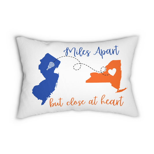 New York & New Jersey Lumbar Pillow | Miles Apart But Close at Heart | Home Decor, Gift for Graduates, Sports Fans, Long-Distance