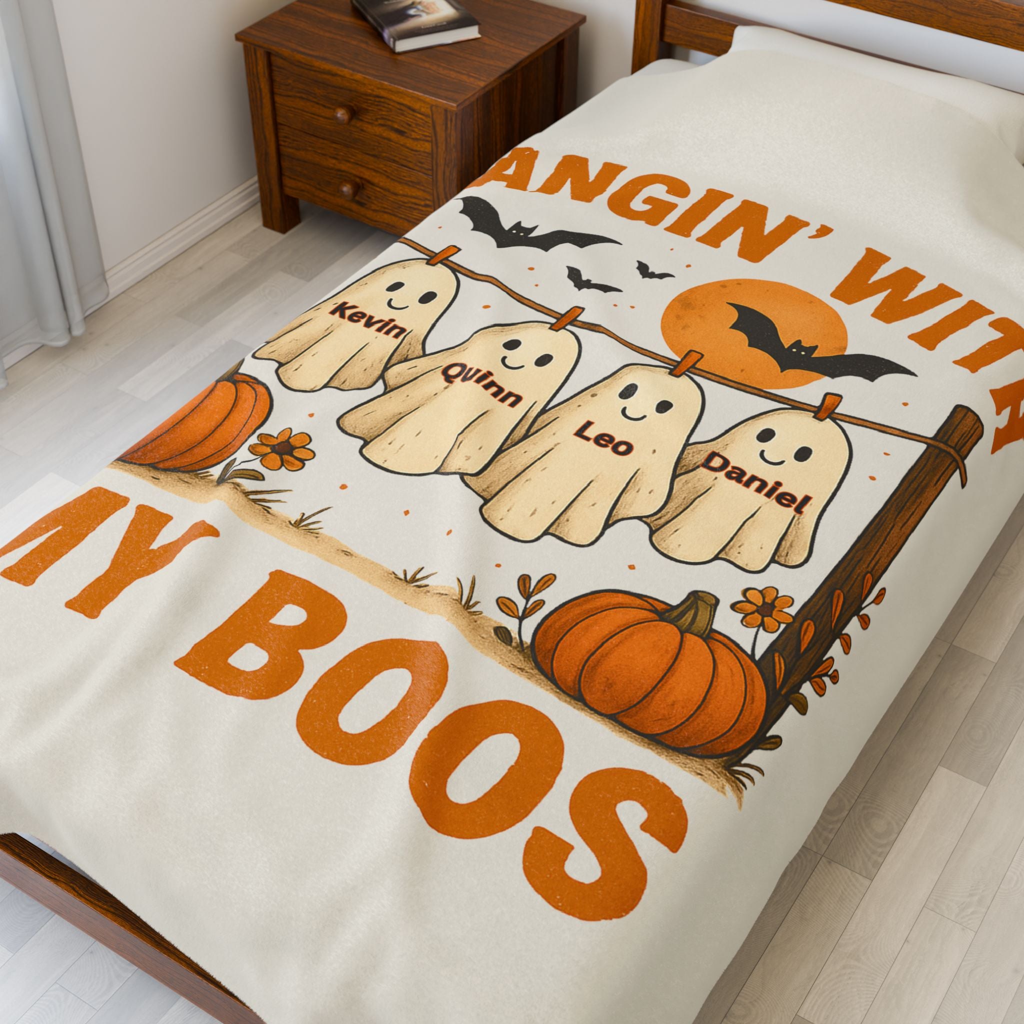 Halloween Plush Blanket, Halloween Ghosts Personalized Kids Blanket, Hanging with my Boos, Custom Children's Names Blanket, Ghost Family