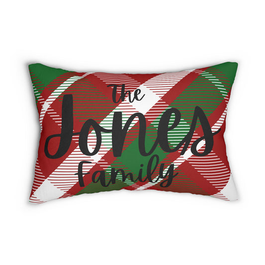 Christmas Plaid Personalized Pillow - Holiday Decor, Family Name Pillow, Tartan Cushion, Custom Xmas Gift, Festive Home Pillow