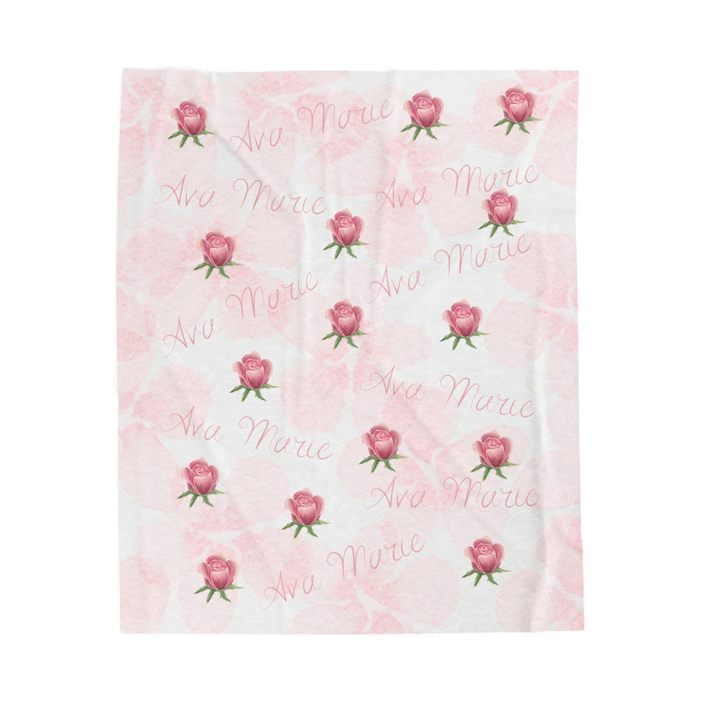 Personalized Velveteen Plush Blanket with Pink Roses - Gift for newborn, nursery decor