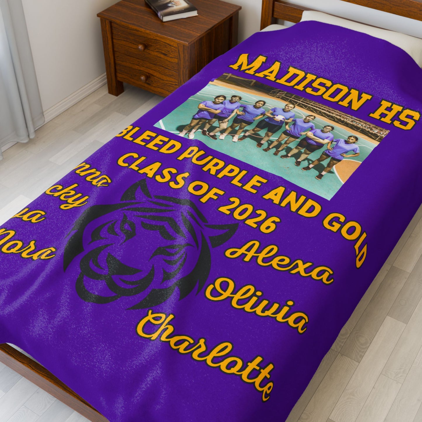Picture included Senior Night Personalized Throw, School Colors, Mascot, Team Name - Soft Cozy Fleece, Custom Graduation Gift,