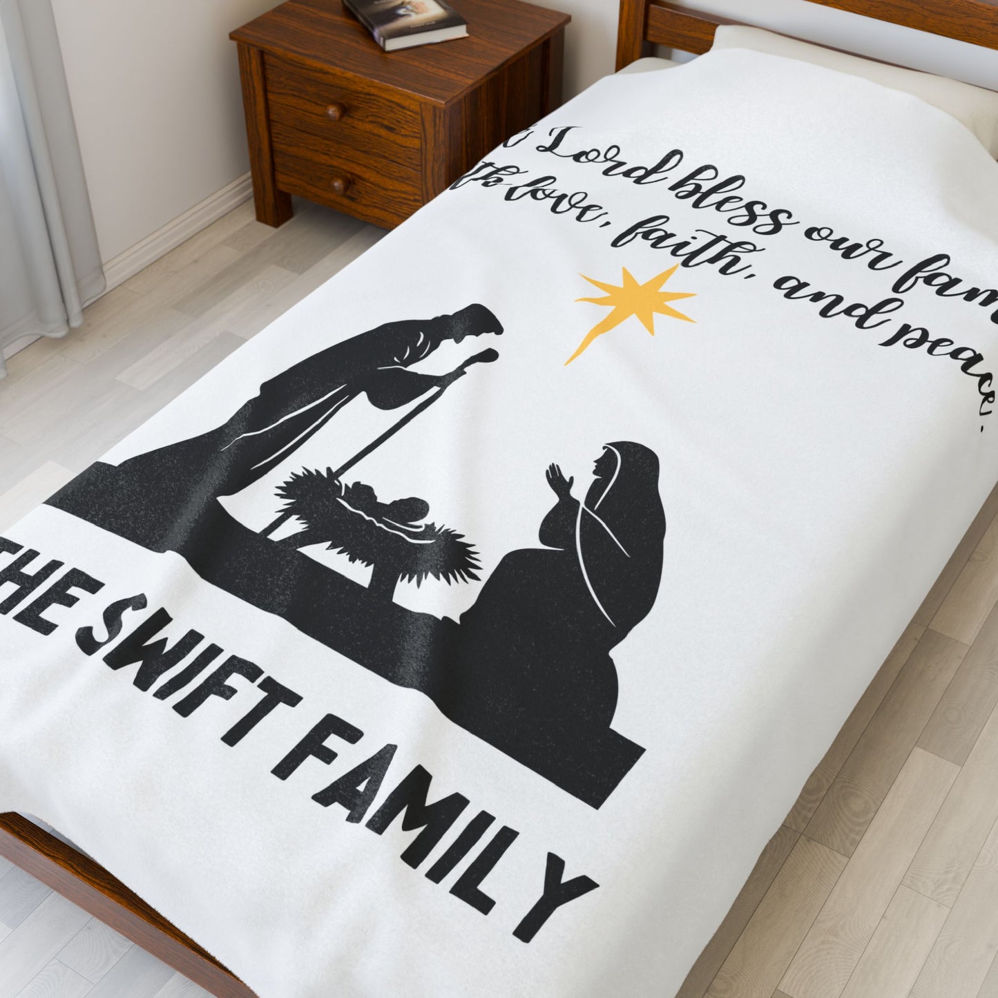 Religious Personalized Velveteen Plush Blanket with Holy Family Prayer - Family Name Personalized