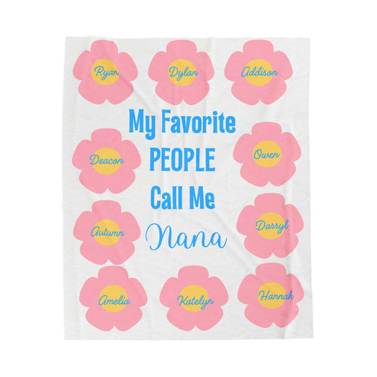 Personalized Grandchildren Velveteen Plush Blanket, Gift for Grandma, Custom Family Names, Cozy Throw Blanket, Mother's Day Present, Warm