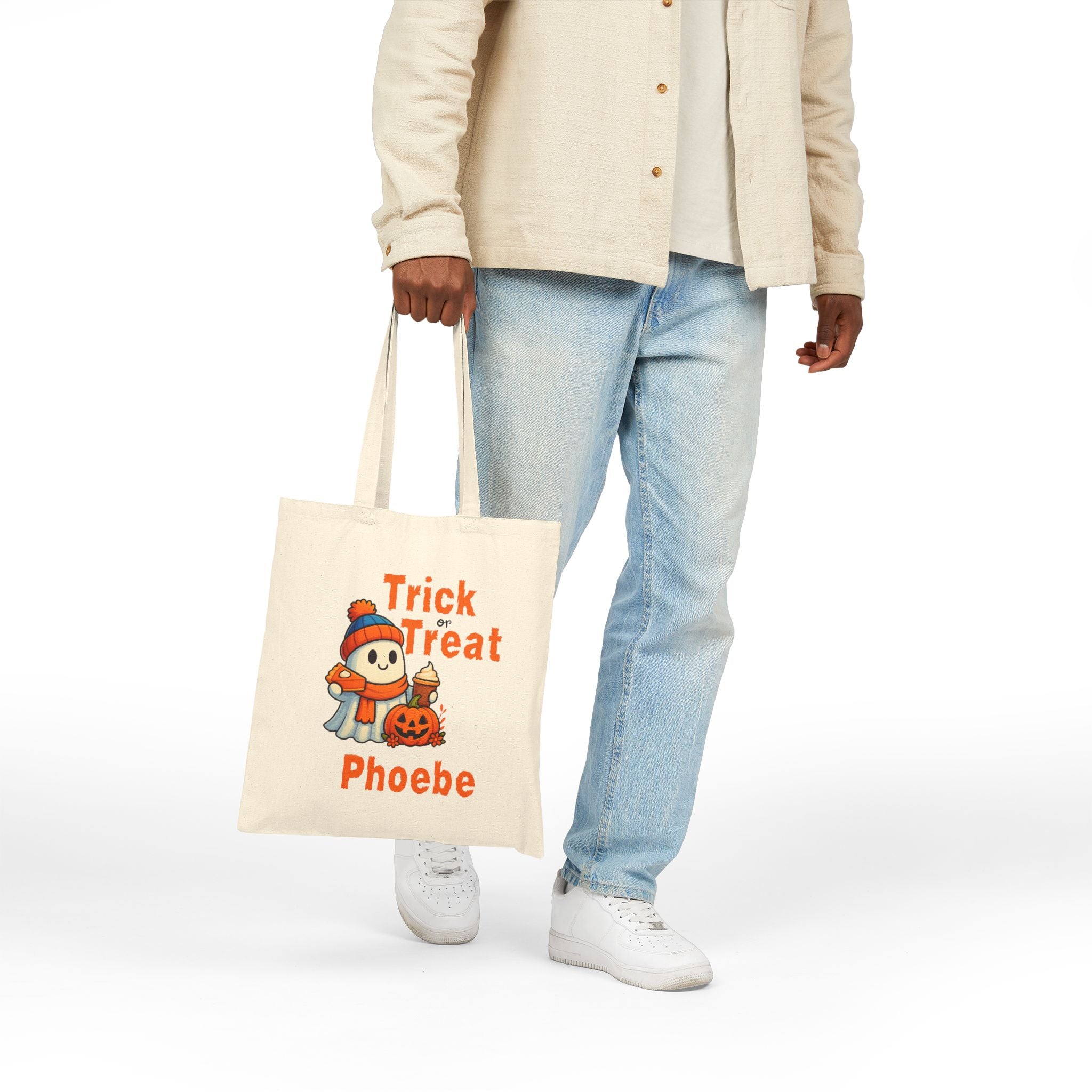 Halloween Tote Bag, Personalized Trick or Treat Bag, Festive Cotton Canvas Tote, Adorable Ghosts and Pumpkins, Fall Decor Bag, Halloween
