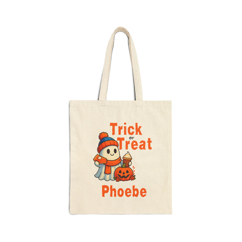 Halloween Tote Bag, Personalized Trick or Treat Bag, Festive Cotton Canvas Tote, Adorable Ghosts and Pumpkins, Fall Decor Bag, Halloween