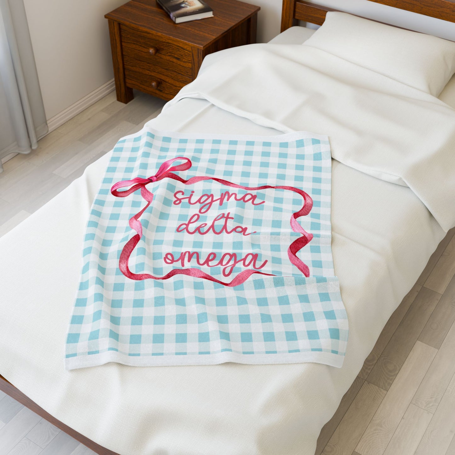 Personalized Sorority gingham and bow Throw, Graduation Gift, Cozy Bedding, Custom College Dorm Decor, Big Little Reveal, sorority gift