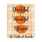 Plaid Personalized Fall Plush Blanket, Family Pumpkins Thanksgiving, Personalized Cozy Throw, Autumn Decor, Gift for hostess, Custom Name