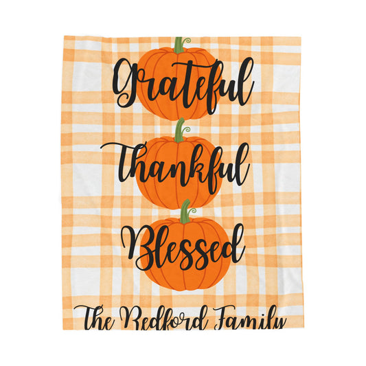Plaid Personalized Fall Plush Blanket, Family Pumpkins Thanksgiving, Personalized Cozy Throw, Autumn Decor, Gift for hostess, Custom Name