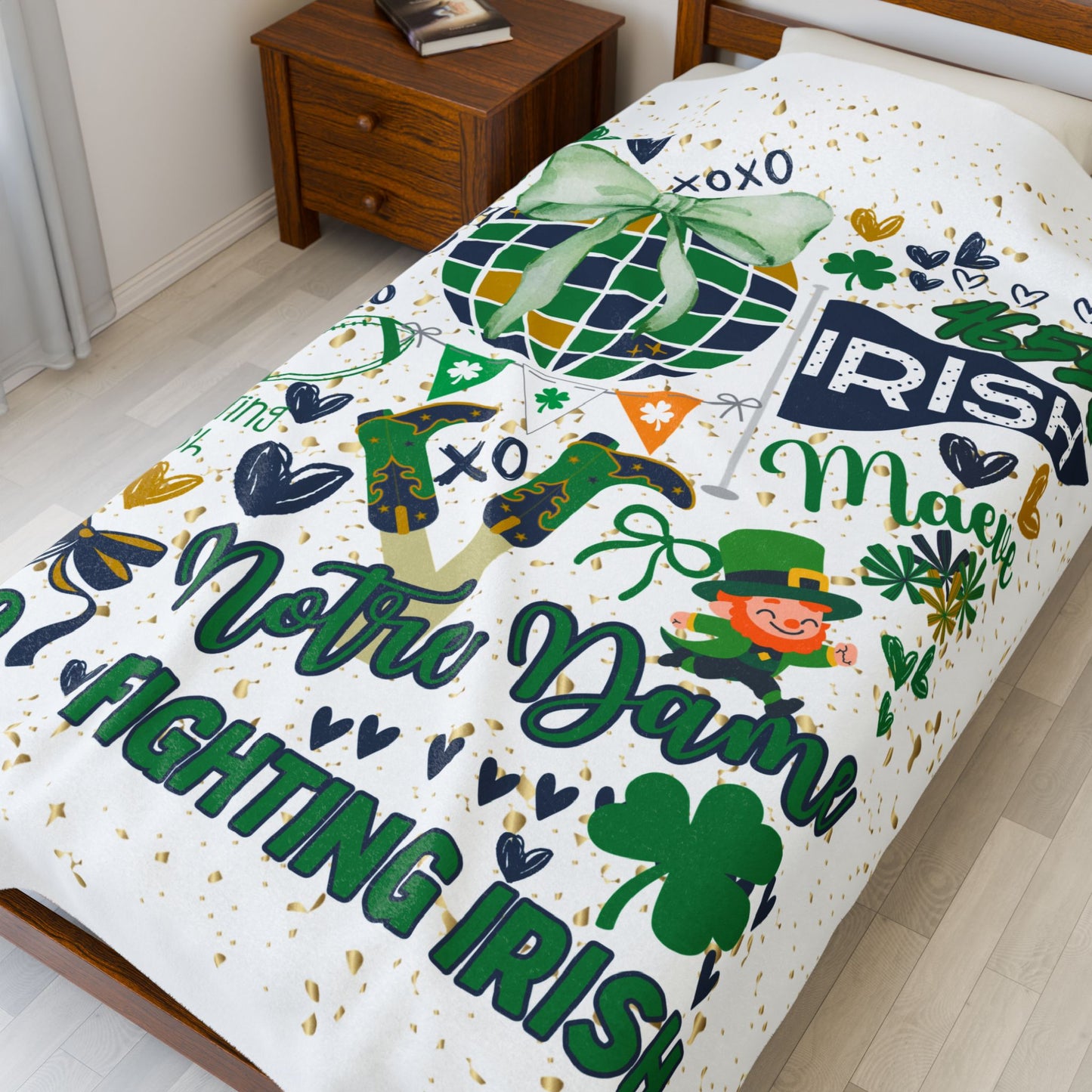 Velveteen Plush Blanket, Cozy Irish SchoolThrow, Irish Spirit Personalized Gift Idea, Shamrock Blanket, Custom Name Blanket, Warm