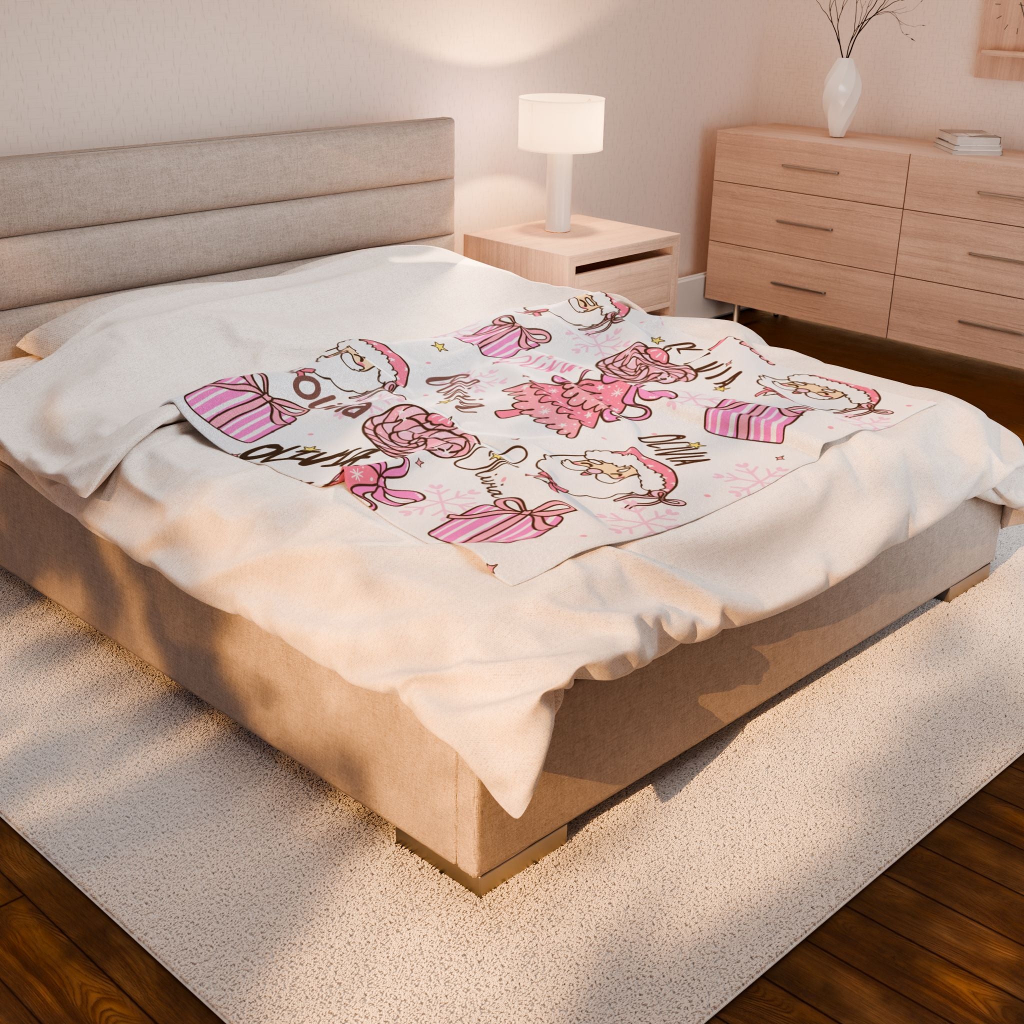Personalized Pink Christmas Blanket