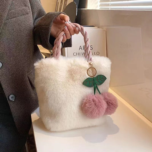 Adorable Cherry Fuzzy Attachment Handbag