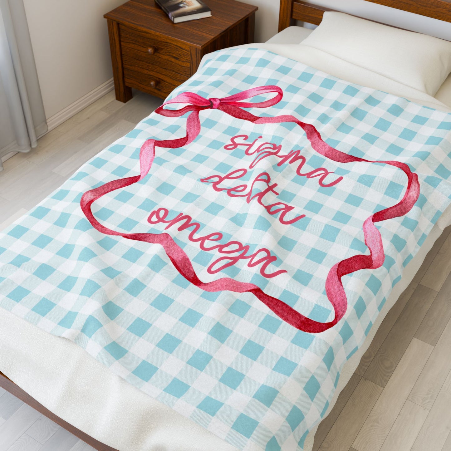 Personalized Sorority gingham and bow Throw, Graduation Gift, Cozy Bedding, Custom College Dorm Decor, Big Little Reveal, sorority gift