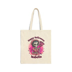 Pink Skeleton Witch Cotton Canvas Tote Bag, Halloween Candy Bag, Trick or Treat Tote, Cute Witch Tote, Halloween Party Bag, Halloween