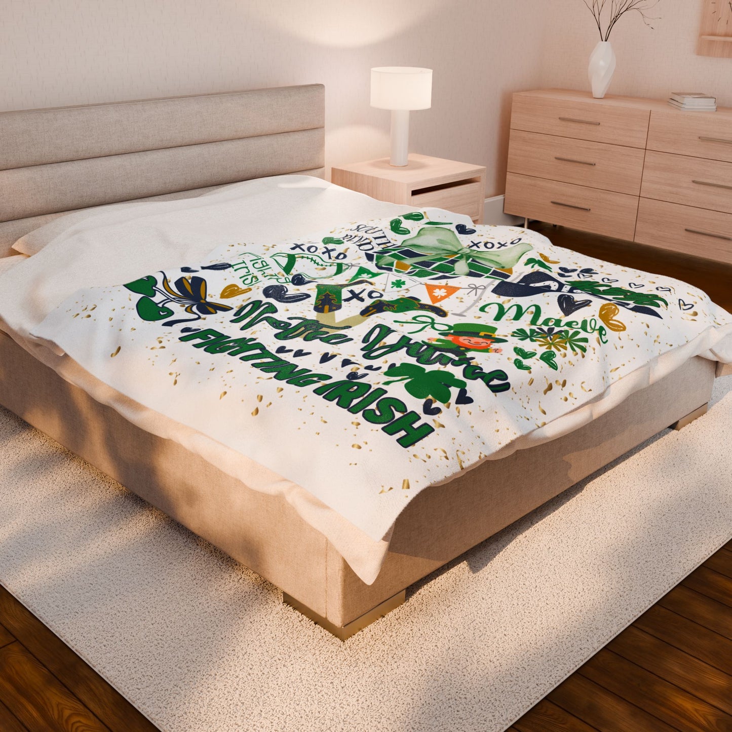 Velveteen Plush Blanket, Cozy Irish SchoolThrow, Irish Spirit Personalized Gift Idea, Shamrock Blanket, Custom Name Blanket, Warm
