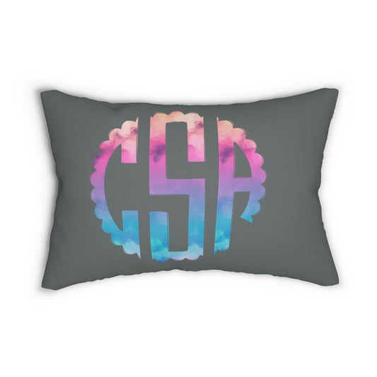 Chic Grey Monogrammed Throw Pillow 14x20" with Vibrant Letters