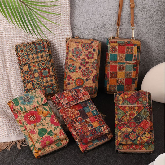 Retro Bohemian Wallet Multi-functional Large Capacity Wood Grain Mobile Phone Bag