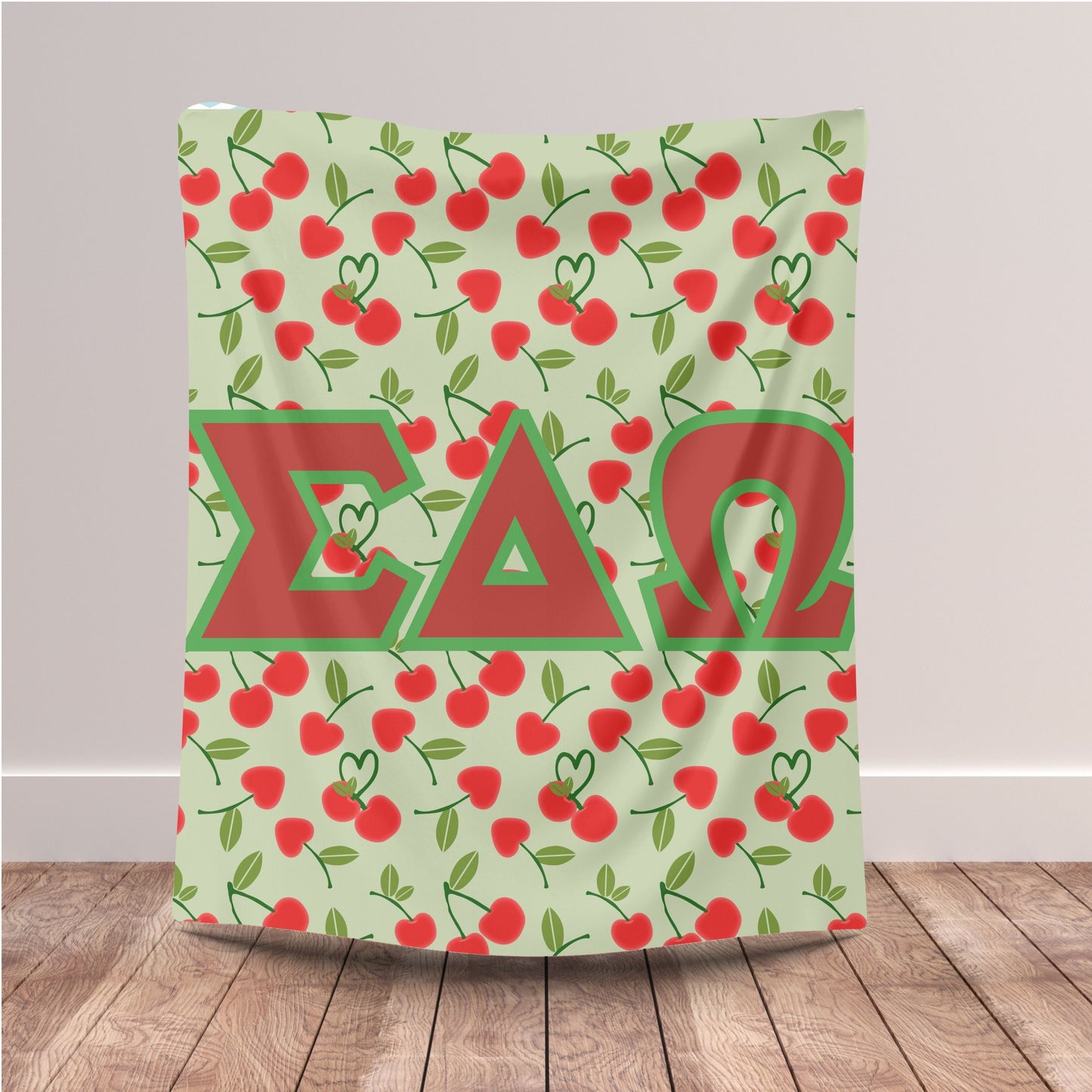 Personalized Sorority Cherry with big letters. Throw, Graduation Gift, Custom College Dorm Decor, Big Little Reveal, sorority gift