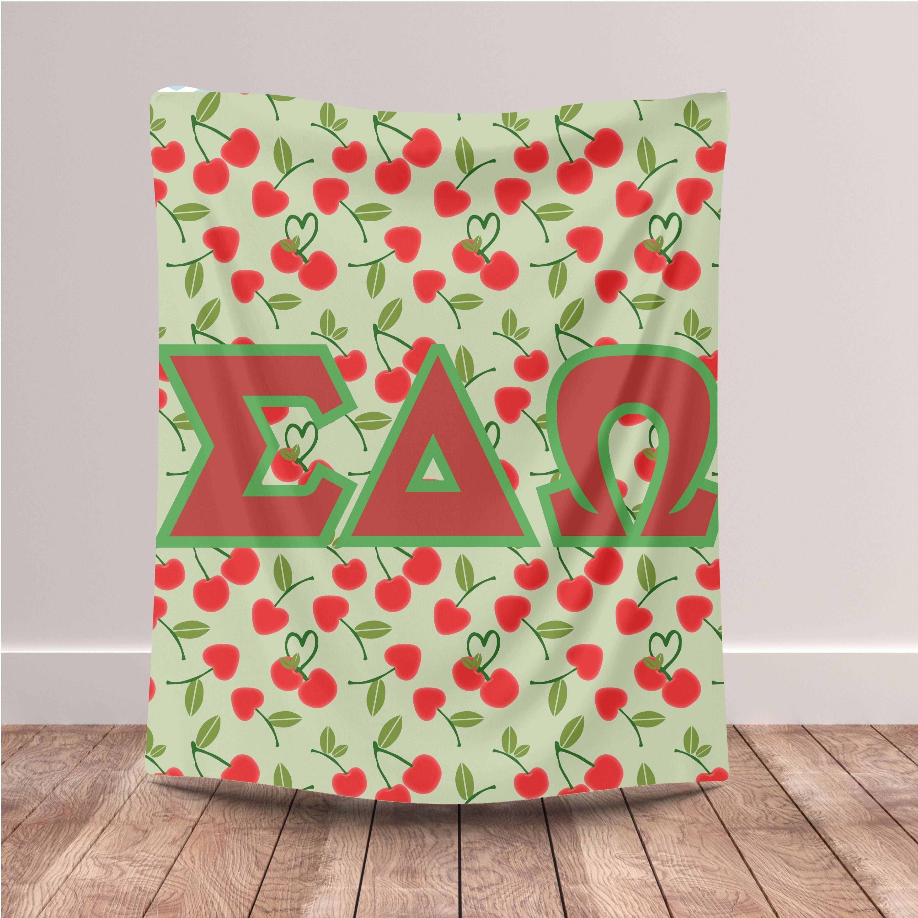 Personalized Sorority Cherry with big letters. Throw, Graduation Gift, Custom College Dorm Decor, Big Little Reveal, sorority gift