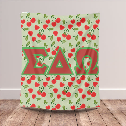 Personalized Sorority Cherry with big letters. Throw, Graduation Gift, Custom College Dorm Decor, Big Little Reveal, sorority gift