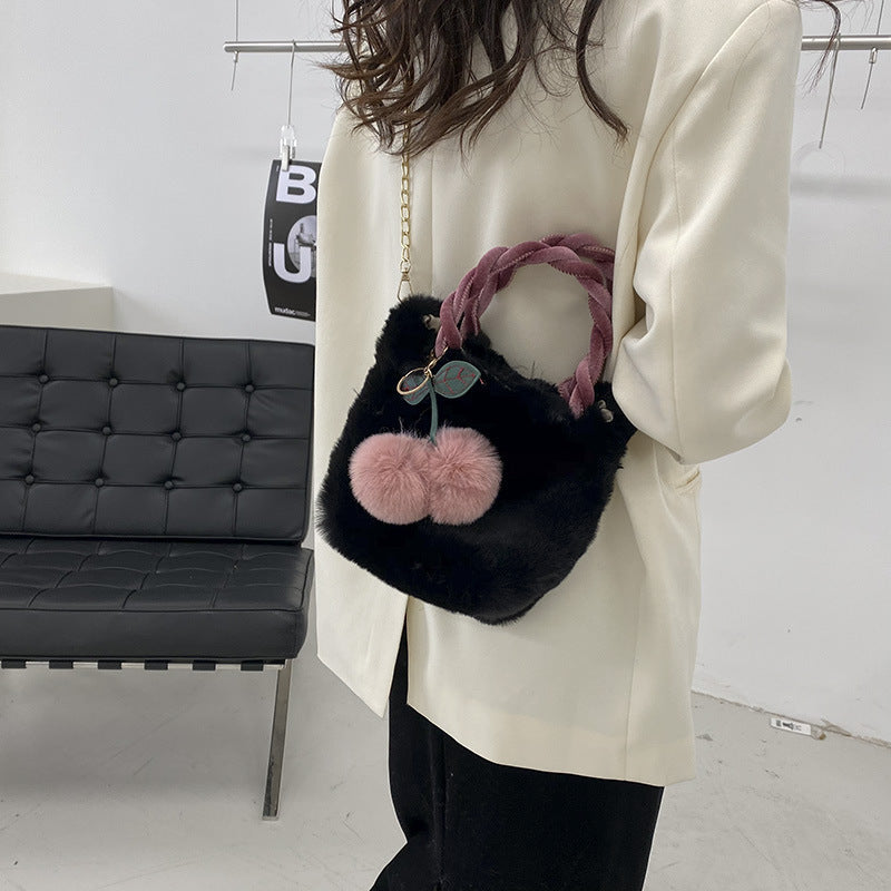 Adorable Cherry Fuzzy Attachment Handbag