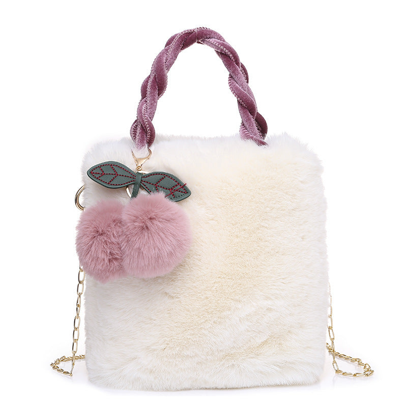 Adorable Cherry Fuzzy Attachment Handbag