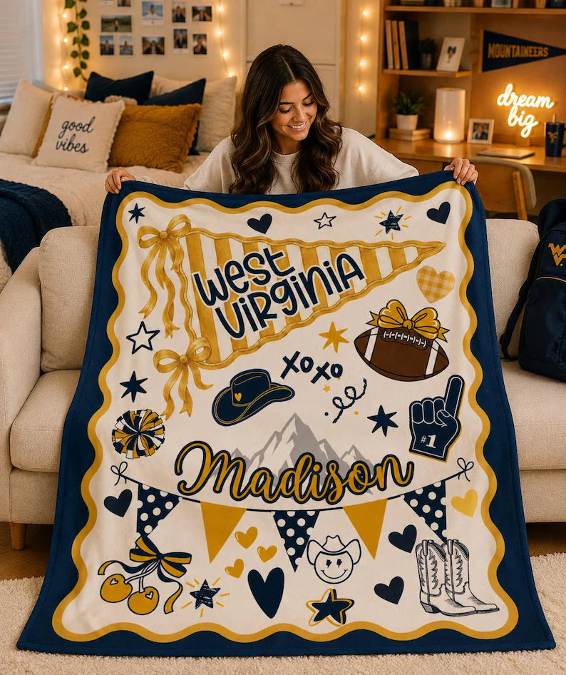 West Virginia Commitment Blanket | Personalized Dorm Gift