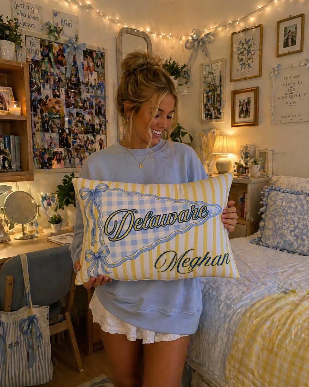 Personalized Delaware Pillow | Coquette Dorm Decor
